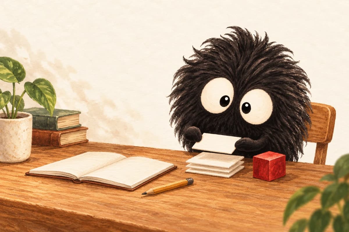 Một Soot xếp các ghi chú rời thành chồng gọn gàng trên bàn
