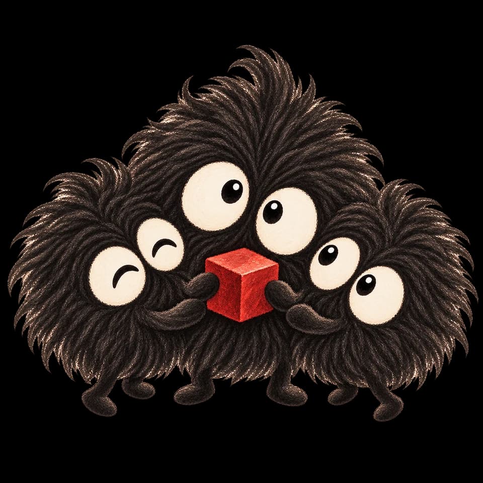 Ba Soot nhỏ cùng mang một khối màu đỏ